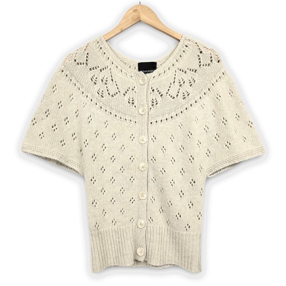 Cynthia Rowley Soft Angora Blend Cream Sweater Short Sleeve Button Front Size XS